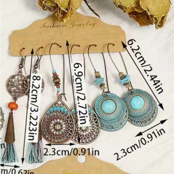 Boho Southwest Dangle Earrings Set if 3 NWT - Picture 2 of 2